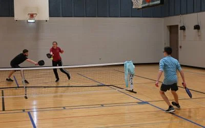 Playing pickleball in the gym